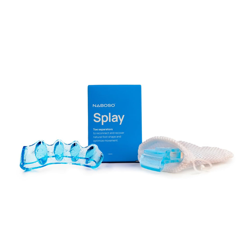 NABOSO Splay 2.0 front view showing blue gel pair and packaging, promotes easy toe alignment