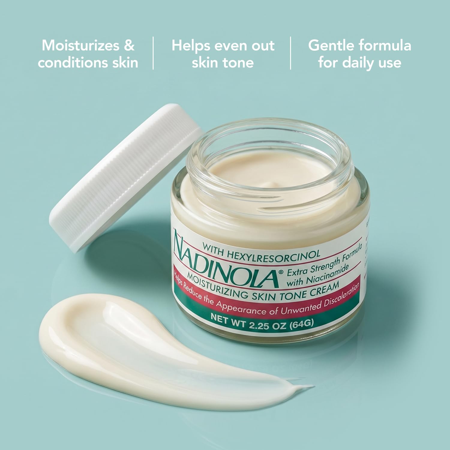 NADINOLA cream texture in open jar highlighting smooth consistency