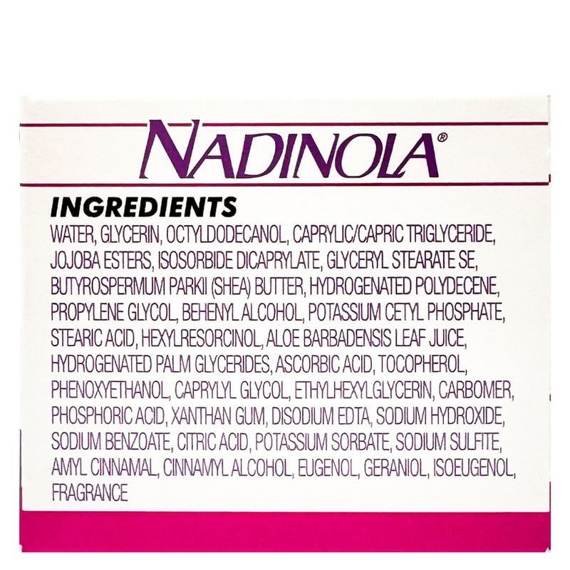 NADINOLA packaging and ingredients label showing key actives