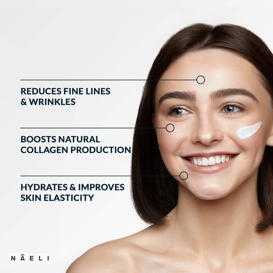 NAELI retinoid cream texture close-up showing rich non-greasy cream, hydrates