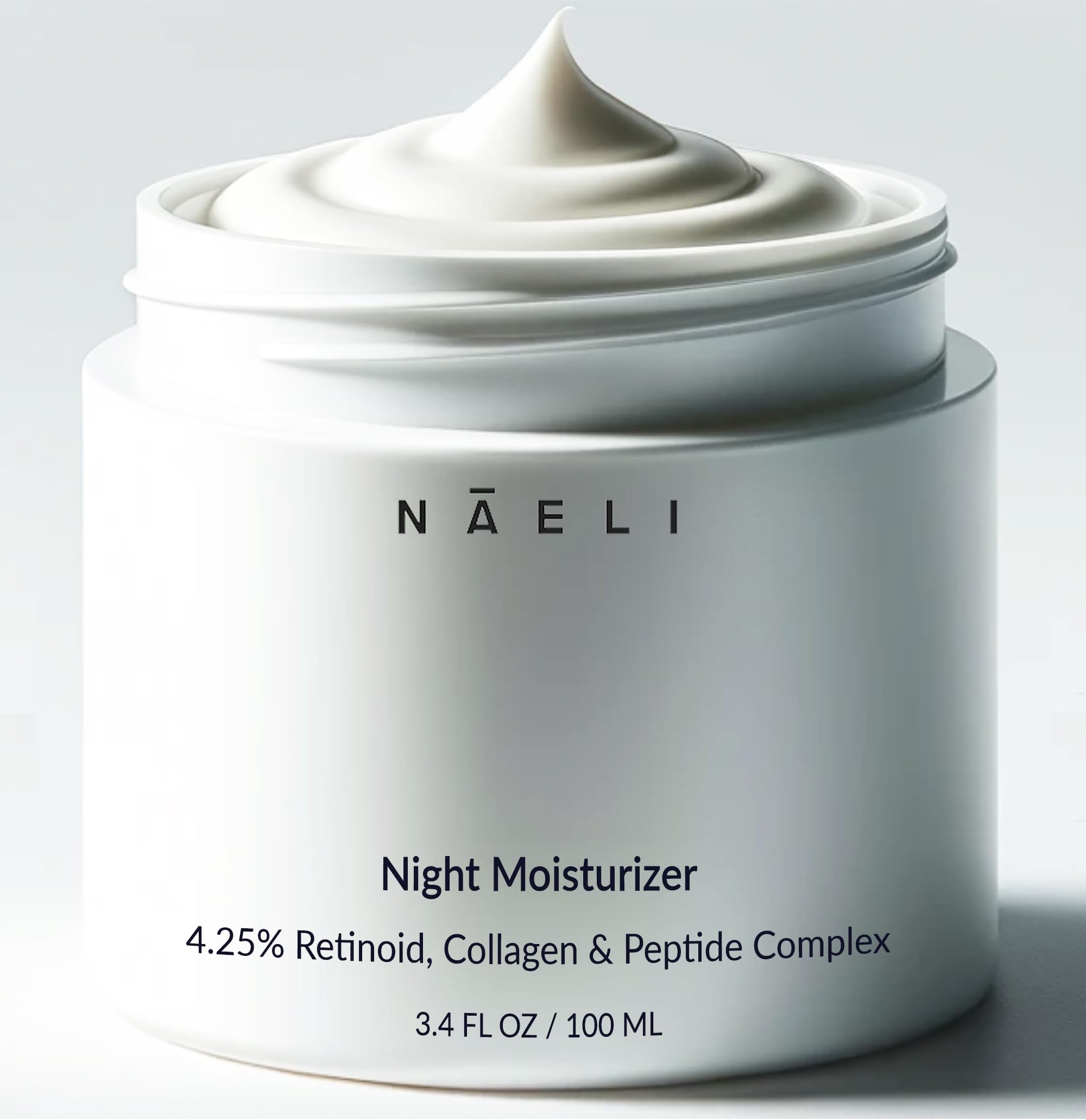 NAELI retinoid cream front jar showing label and net weight, conveys clarity