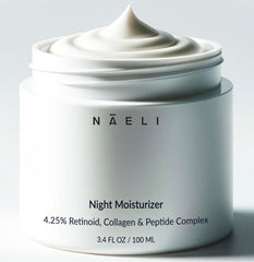 NAELI retinoid cream front jar showing label and net weight, conveys clarity