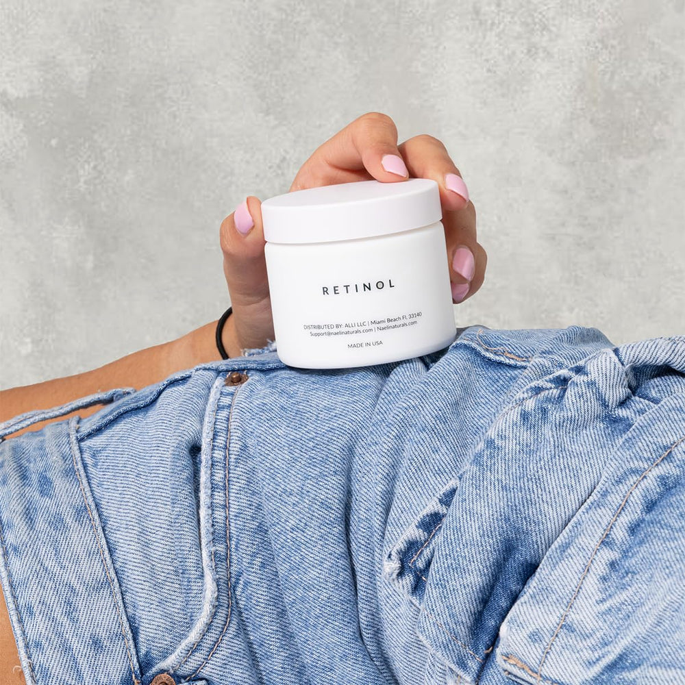 NAELI retinoid cream on nighttime vanity illustrating evening skincare ritual