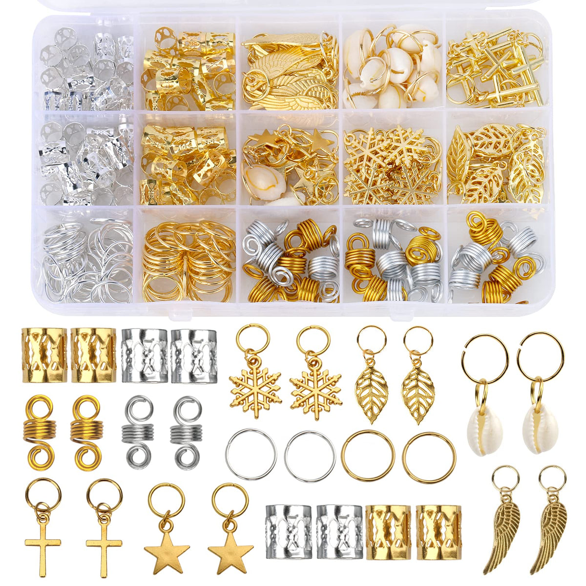 Nafaboig front packaging showing 200-piece braid jewelry benefits easy styling