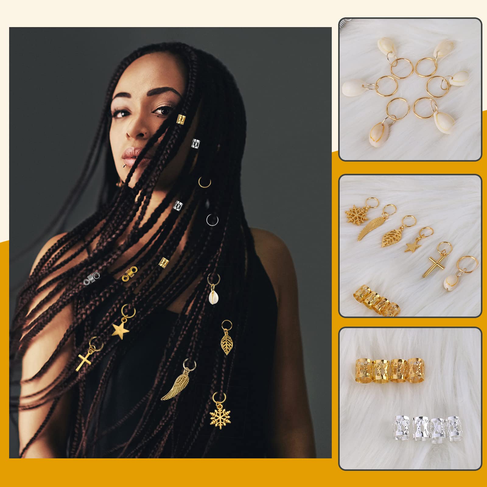Nafaboig rings clipped on braids showing quick application benefit