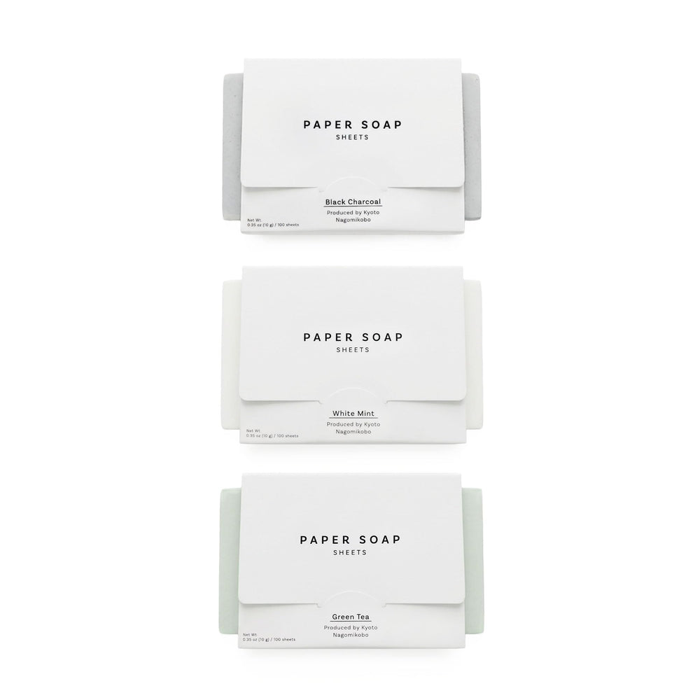 なごみ工房 front packaging showing compact travel soap sheets and branding convenience