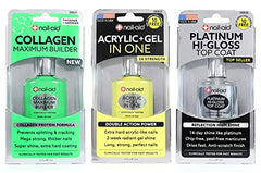 Nail-Aid trio front packaging showing collagen base acrylic-gel and platinum top coat, adds lasting strength
