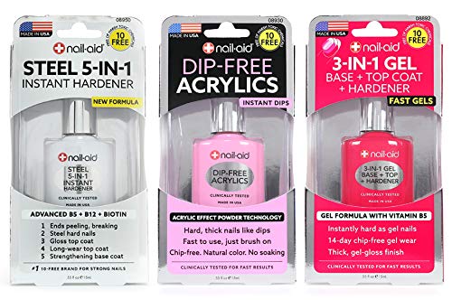 Nail-Aid front packaging showing three products and visible benefit of stronger nails