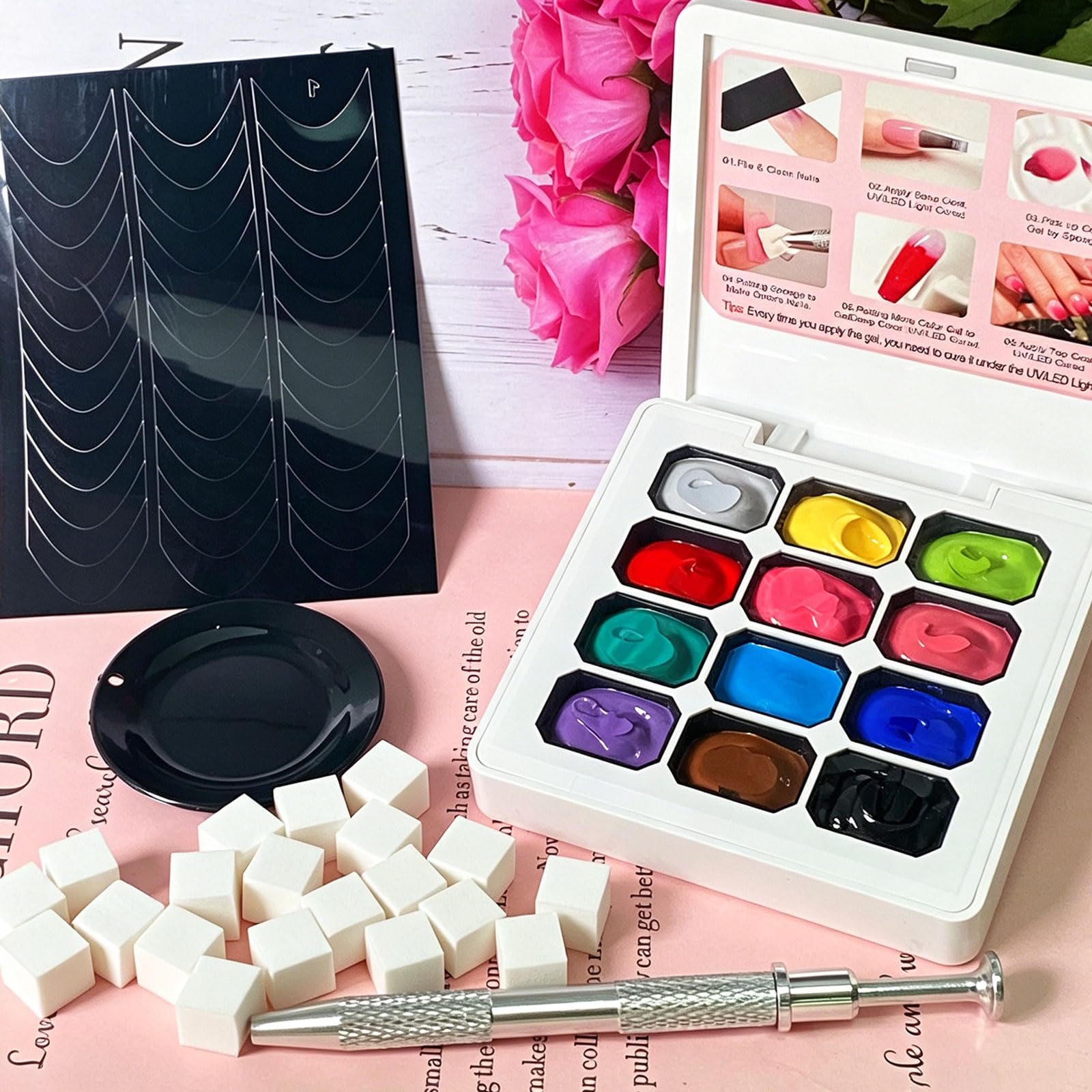 NAIL GIL 12-color pat gel palette opened to display versatile shades for blending