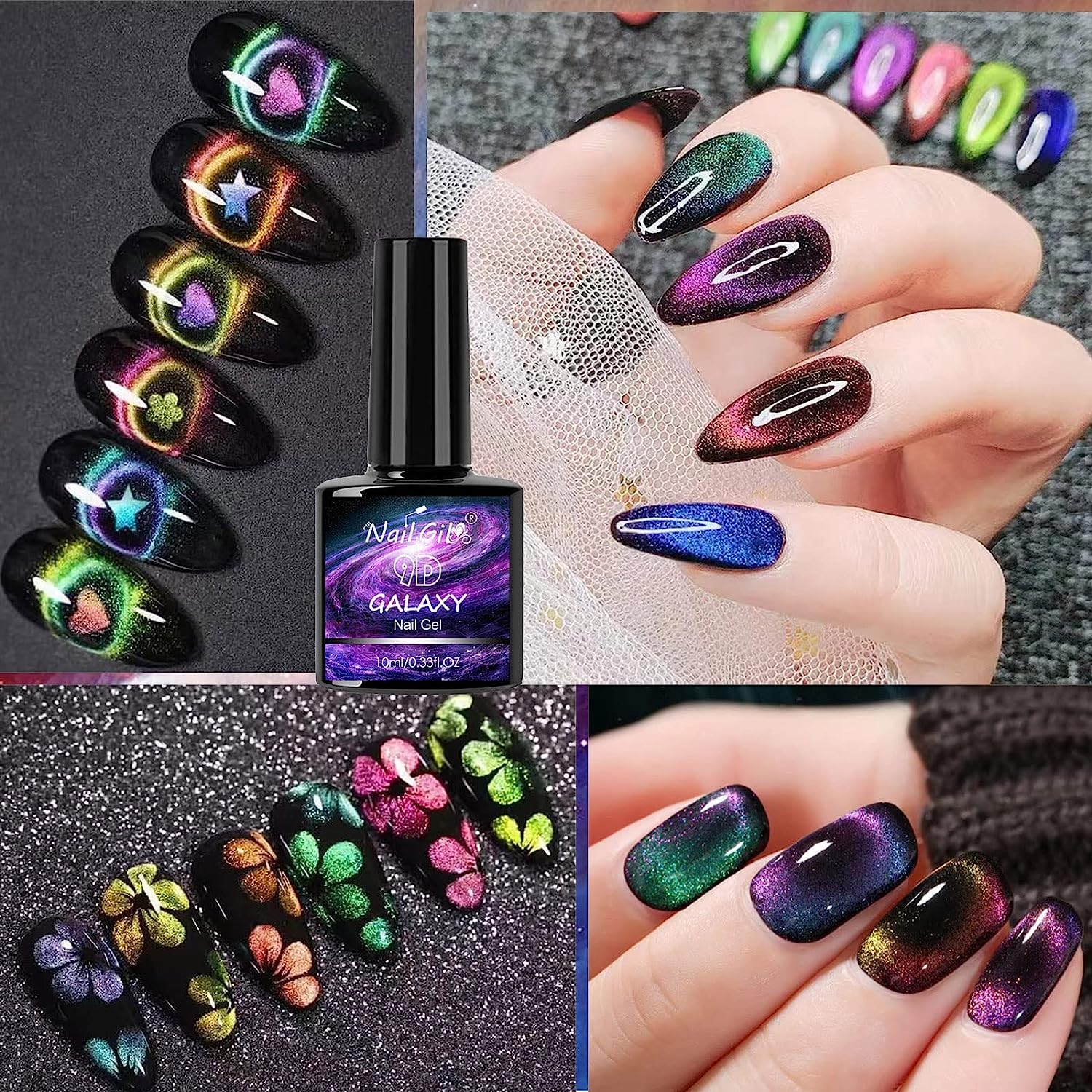 NAIL GIL A03 color swatches on tip wheel showing green to purple shift