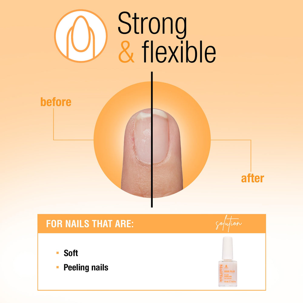 Nail Tek clear formula pouring to show lightweight texture and smoothing effect