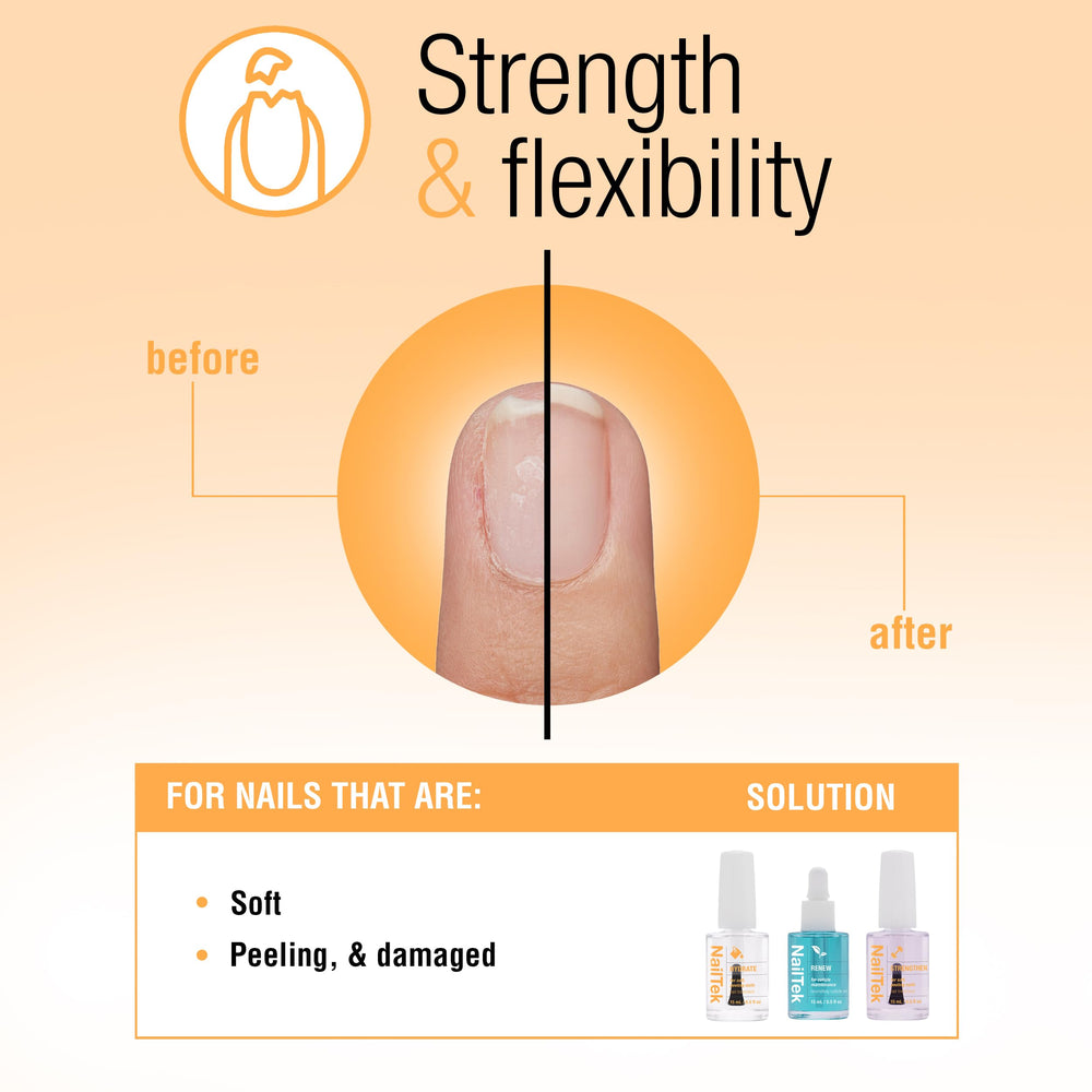 Applying Nail Tek Formula 2 with brush to strengthen and reduce peeling