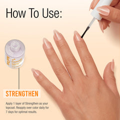 Nail Tek bottle beside a hand showing travel-friendly 15 mL size benefit