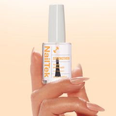Nail Tek polish texture on nail demonstrating smoothing and protective layer