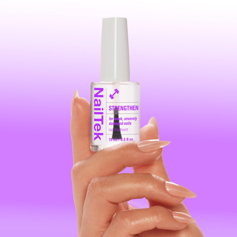 Nail Tek being applied to natural nail to repair and protect