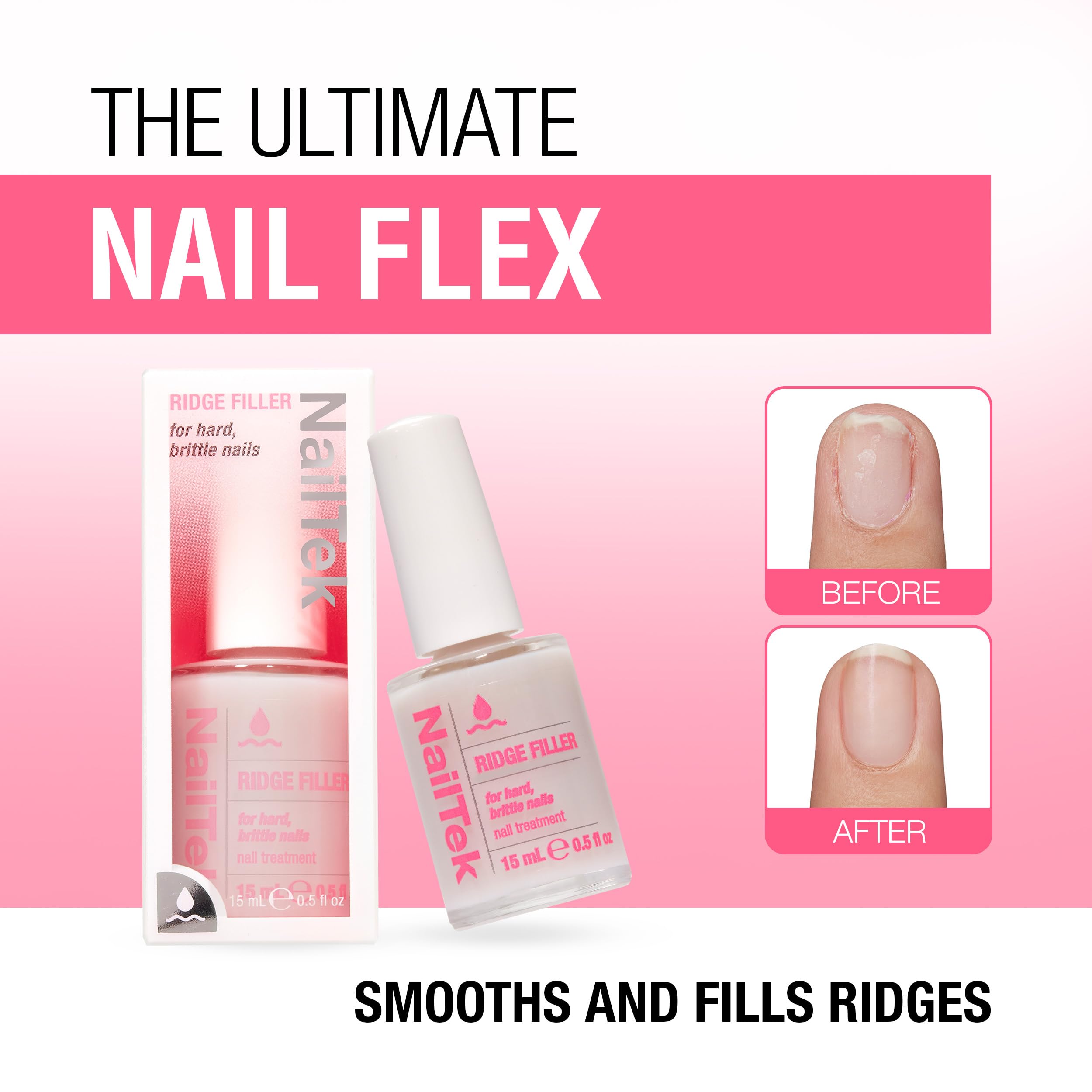 Nail Tek before and after nails comparison showing reduced ridges and improved look benefit