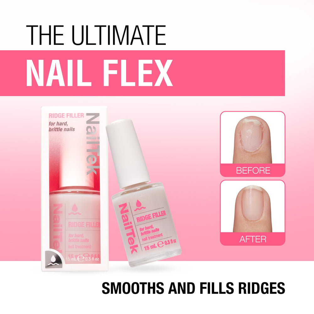 Nail Tek before and after nails comparison showing reduced ridges and improved look benefit