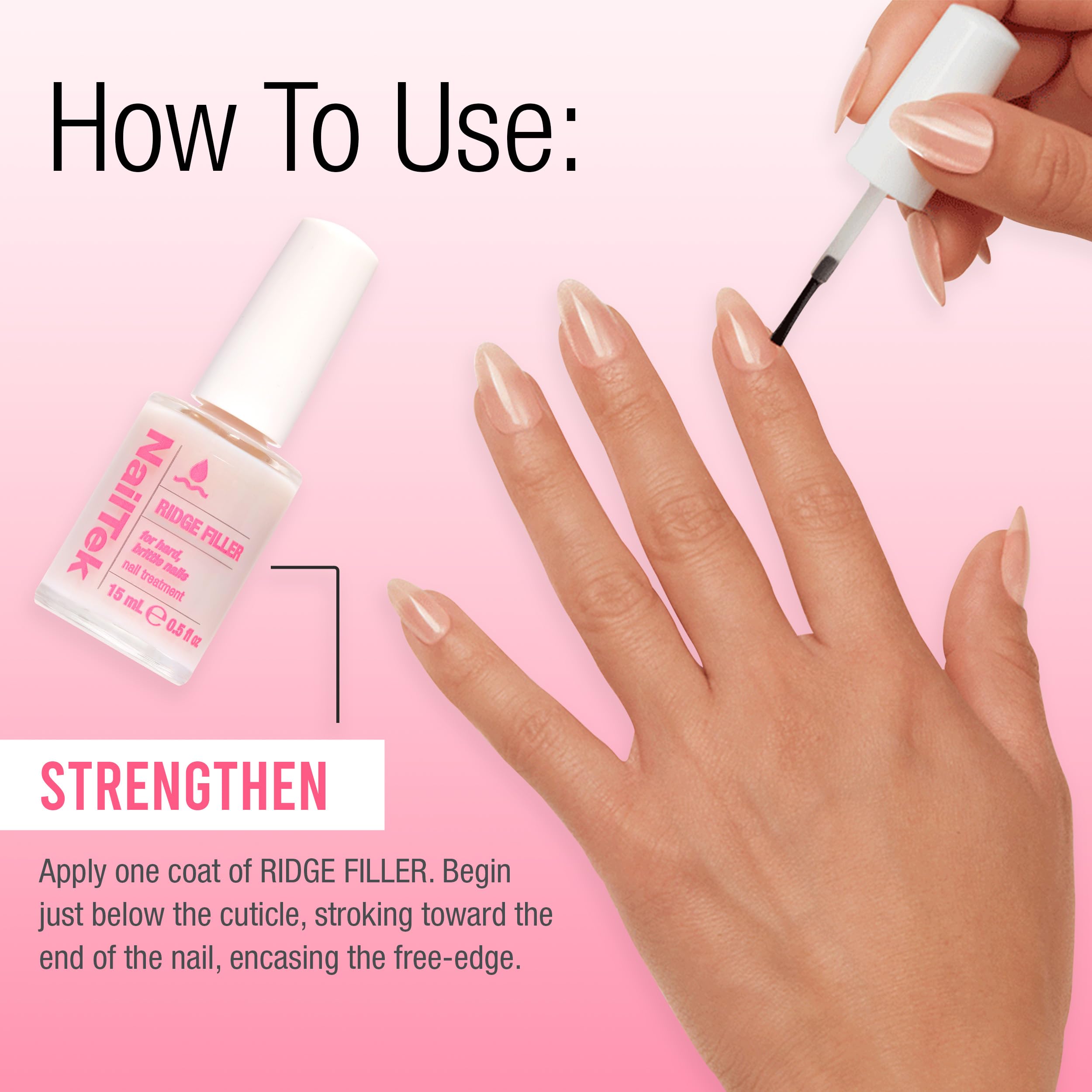 Close-up of Nail Tek label highlighting ingredients and product purpose benefit