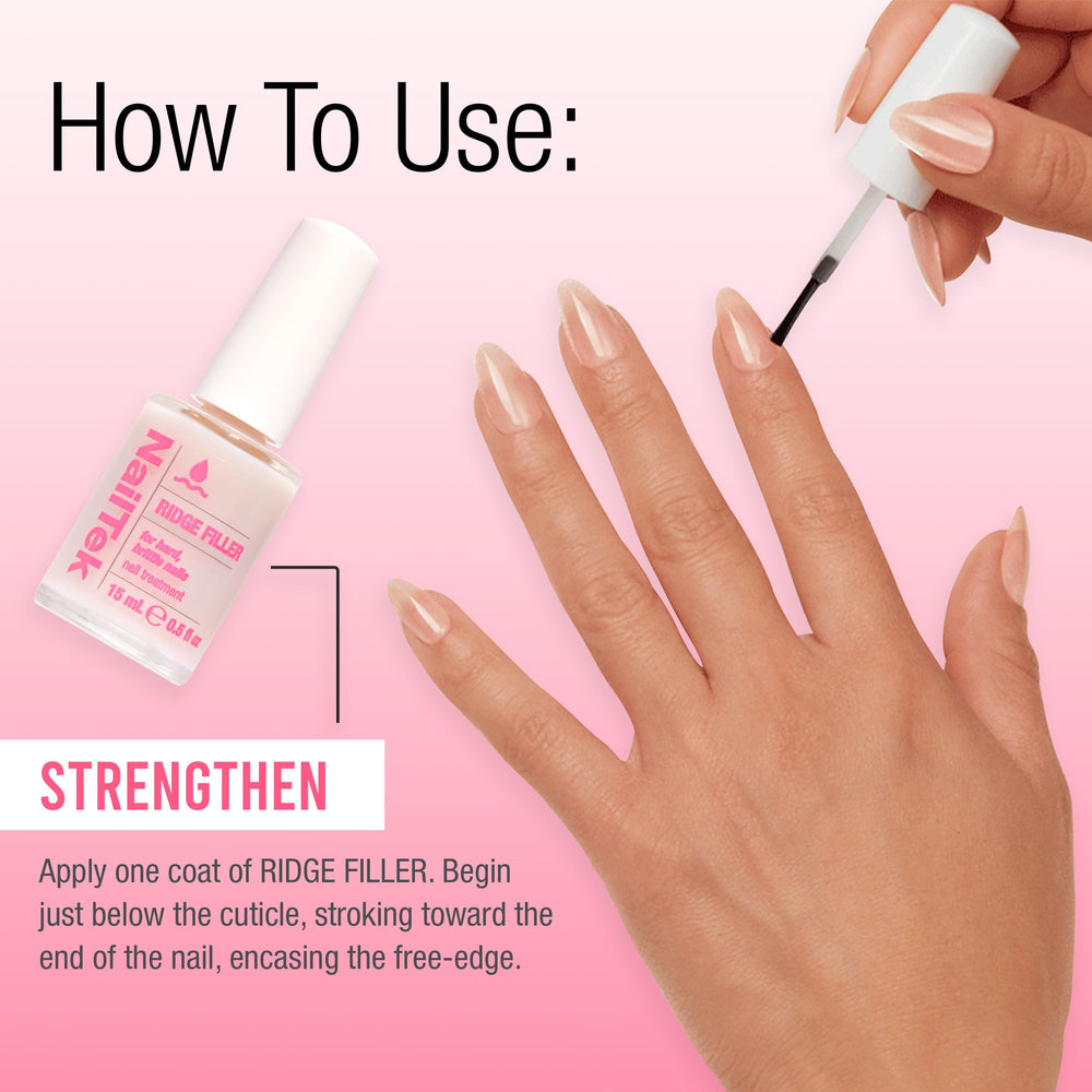 Close-up of Nail Tek label highlighting ingredients and product purpose benefit