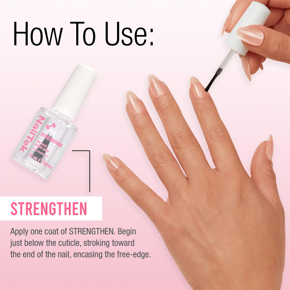 Nail Tek bottle next to ruler to show 0.5 fl oz scale and travel-ready convenience