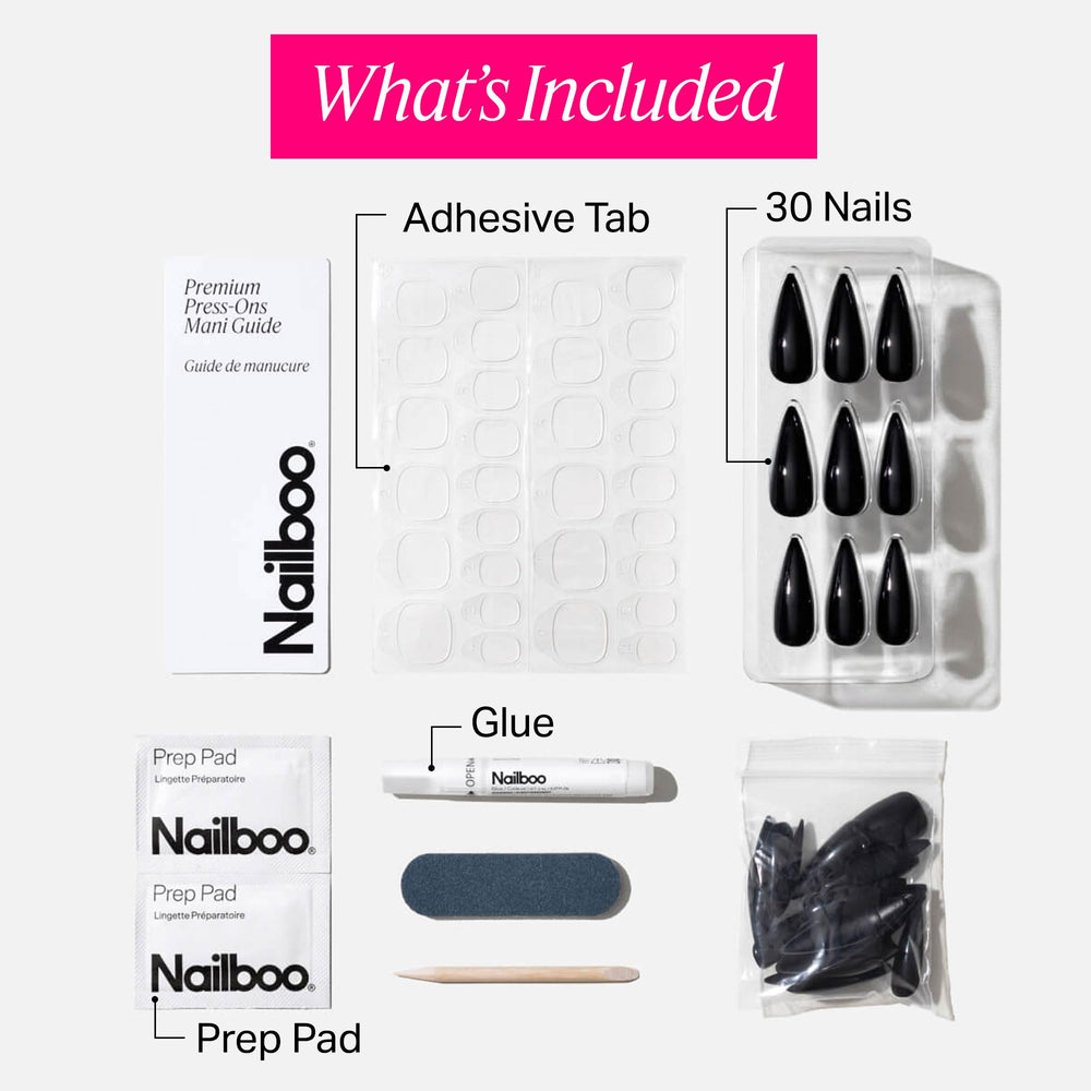 Nailboo press on application in hand demonstrating fast, secure placement benefit