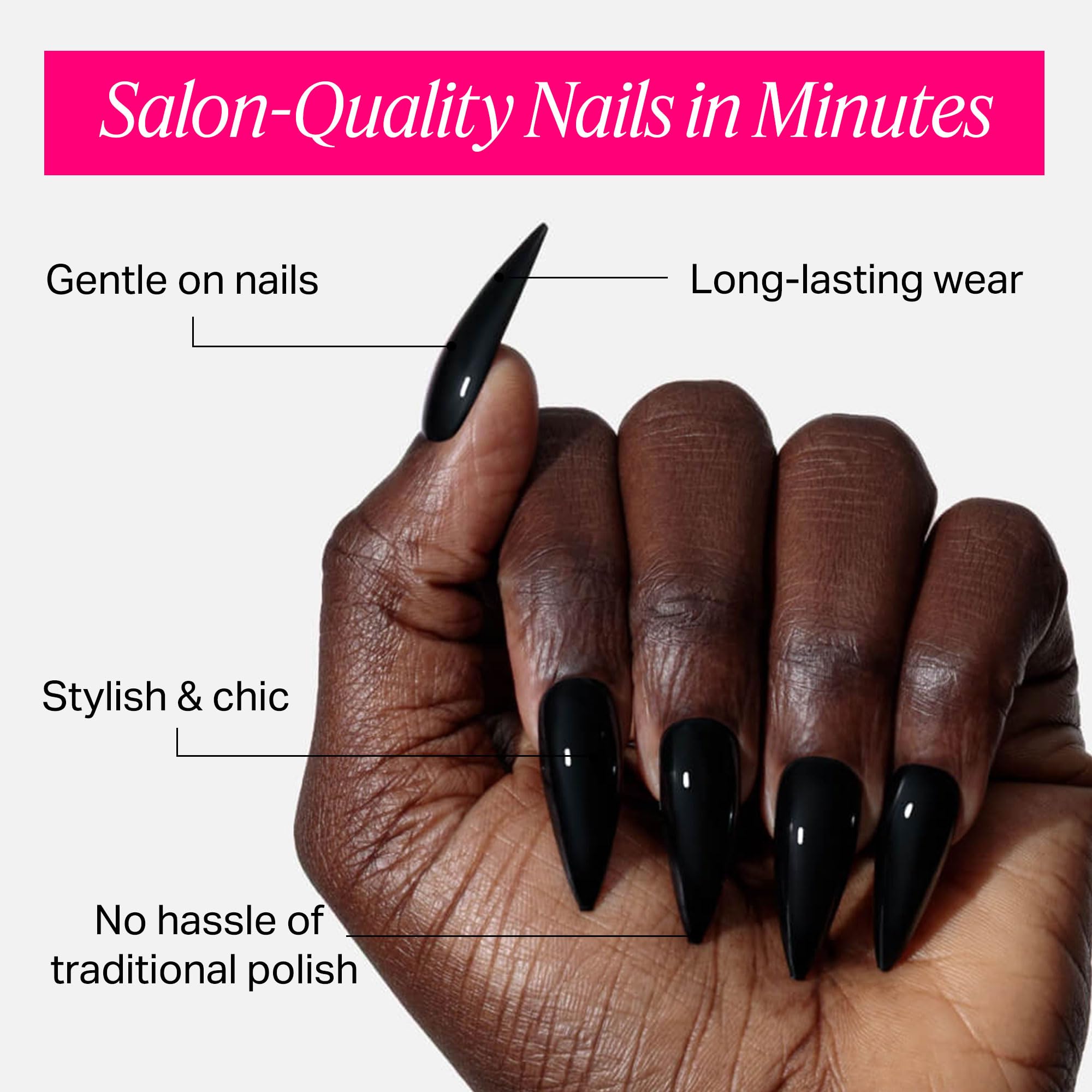 Nailboo close-up stiletto tip texture highlighting salon finish and polish look