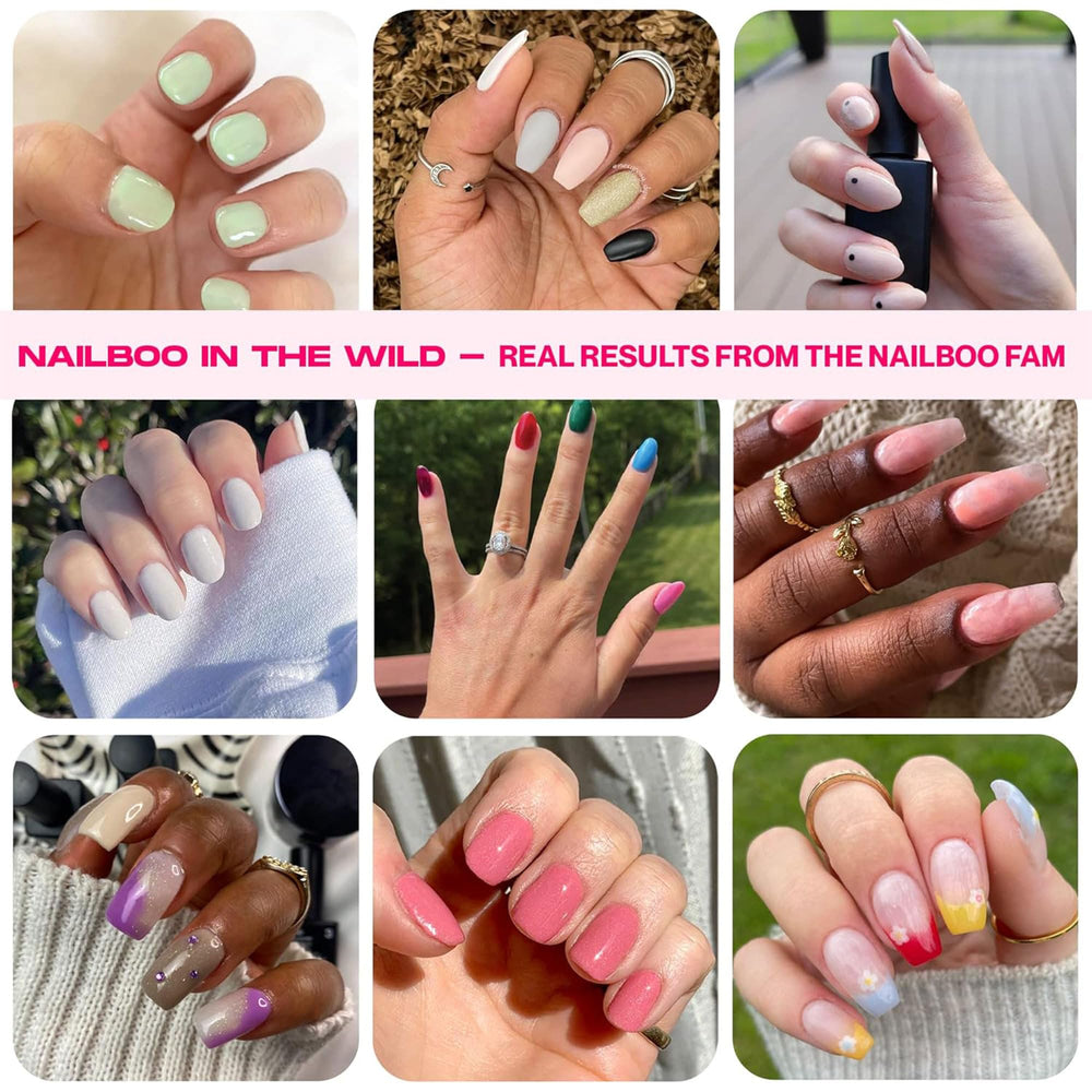 Nailboo dip powder being used to coat nail tip demonstrating simple at-home dipping