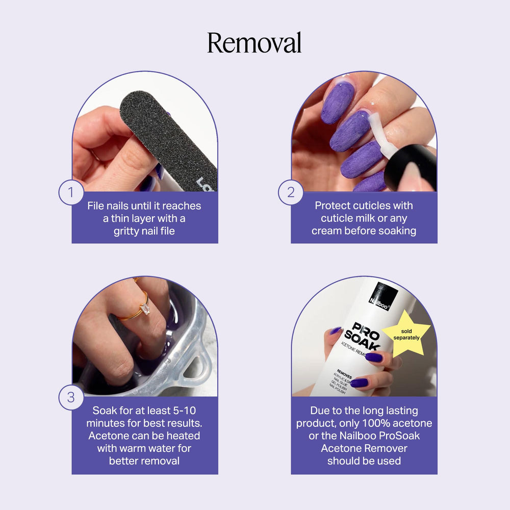 Nailboo dip removal with acetone soak showing safe, easy removal process