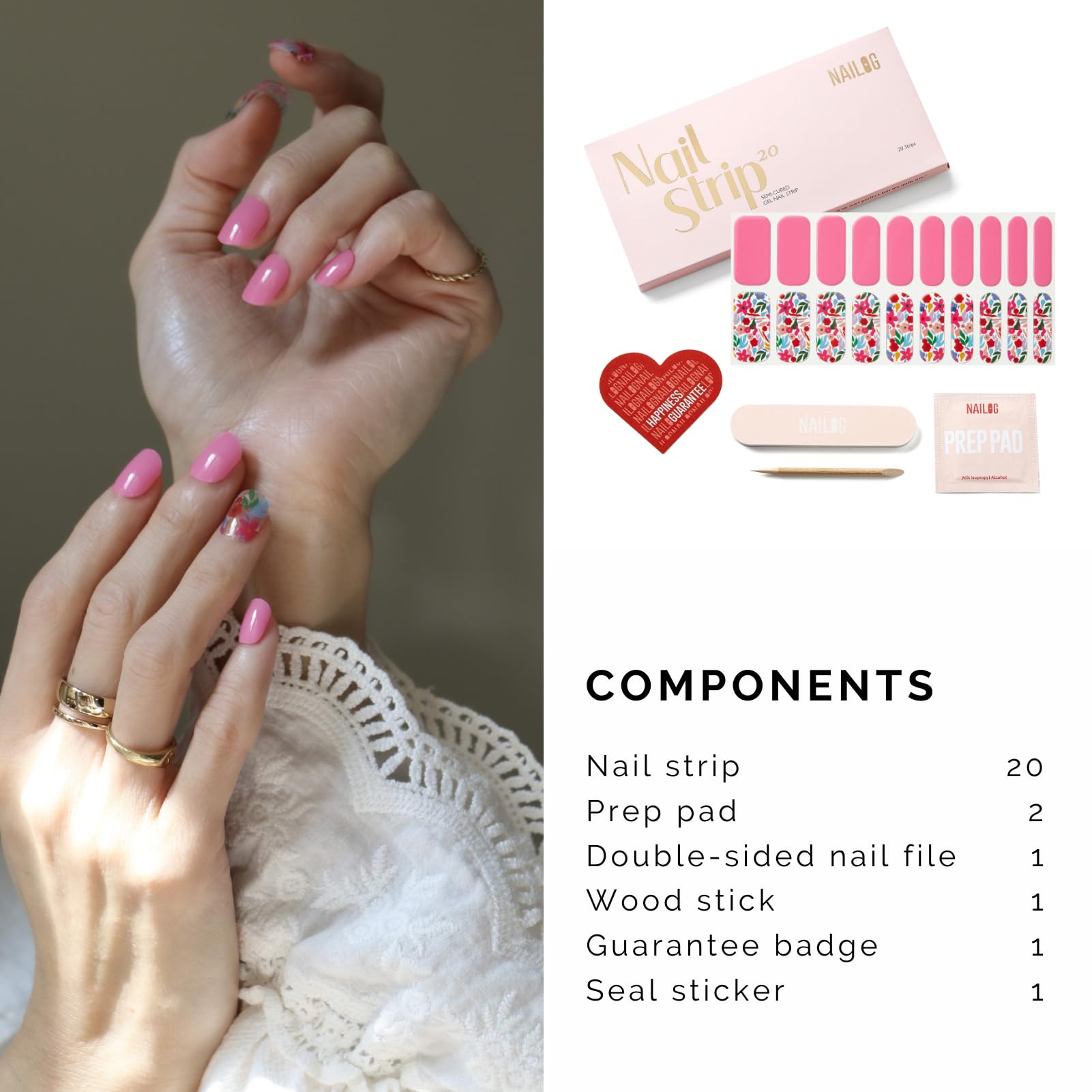 NAILOG application scene pressing a strip onto nail for quick DIY benefit