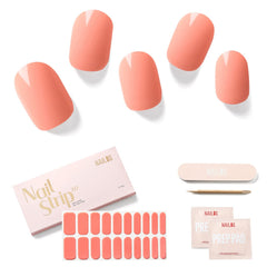 NAILOG front packaging showing coral gel wraps and included tools for quick manicures