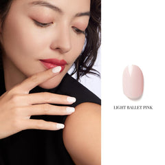 NAILOG hand model wearing light ballet pink indicating salon finish