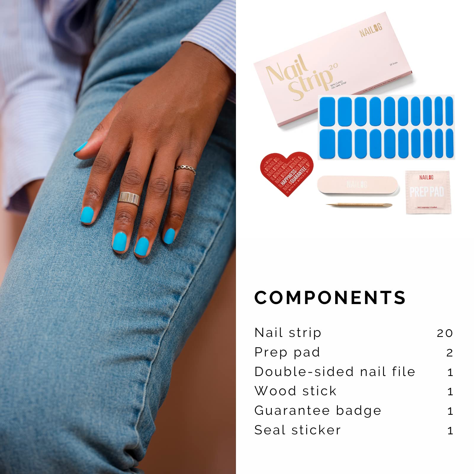 NAILOG strip beside finger to show extra-long 31mm fit and coverage