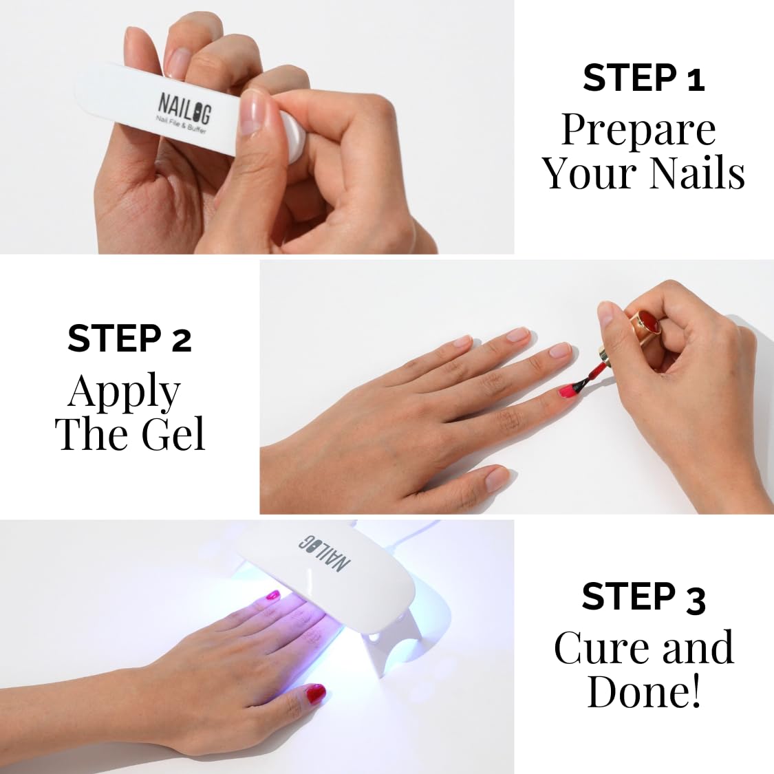 NAILOG soak-off removal demo showing easy, clean polish removal