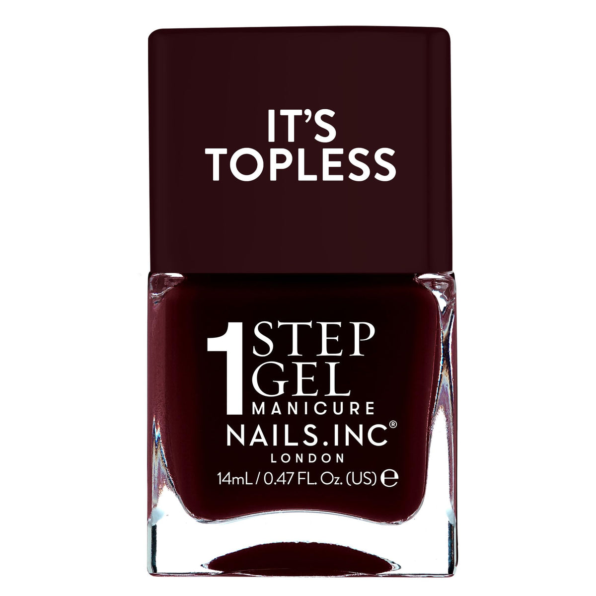 Nails Inc Billie front bottle showing burgundy shade and sleek packaging for quick mani