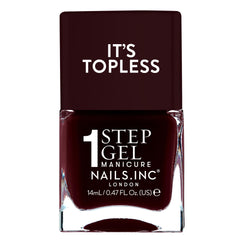 Nails Inc Billie front bottle showing burgundy shade and sleek packaging for quick mani