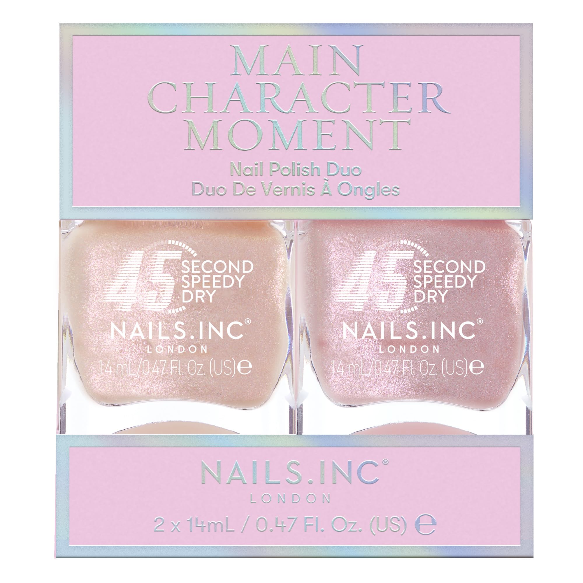 Nails Inc duo front packaging showing both bottles and quick-dry benefit