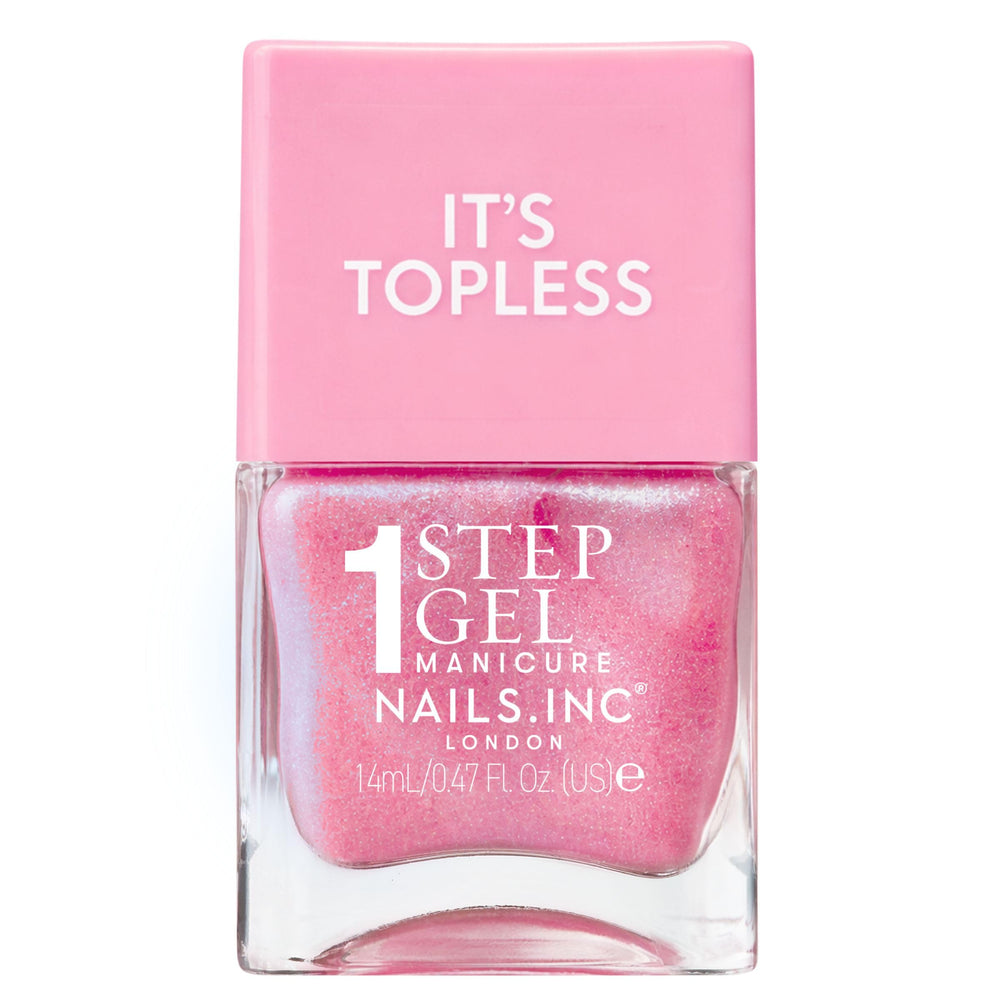 Nails Inc front packaging showing Danielle magenta shimmer and glossy benefit