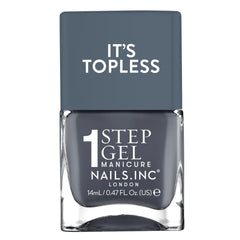 Nails Inc bottle front view showing Emily grey shade and glossy benefit