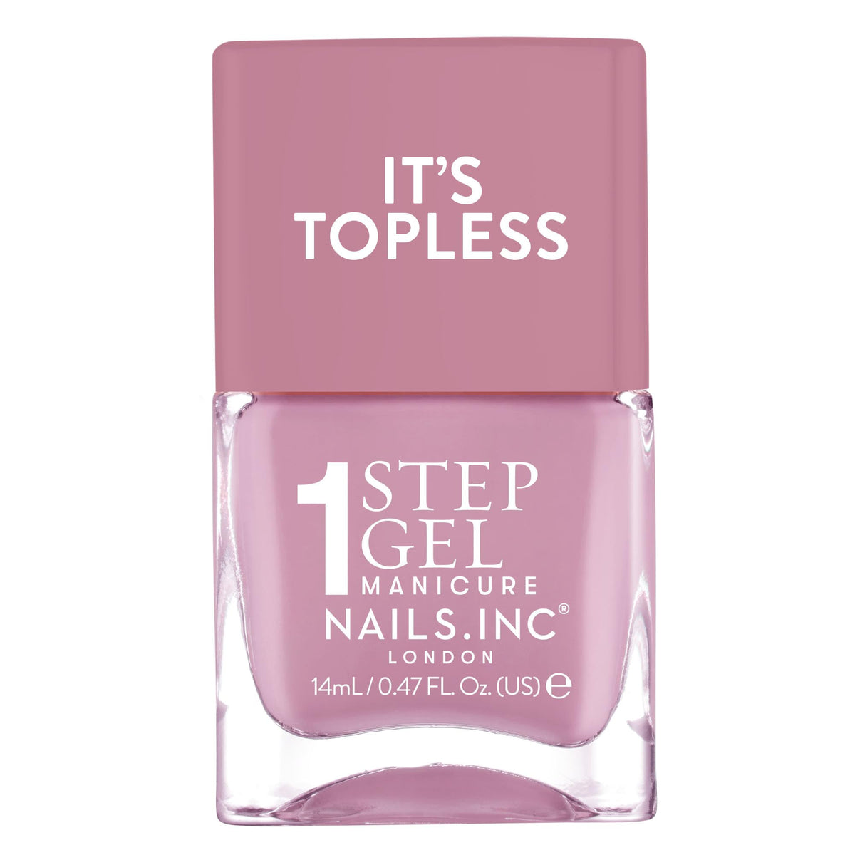 Nails Inc bottle front view showing Lily mauve pink and glossy finish benefit
