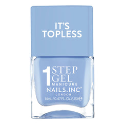Nails Inc bottle front view showing Kim cornflower shade and glossy benefit