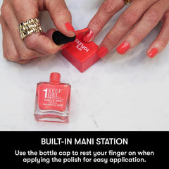 Nails Inc applying Kat on a fingernail for smooth, streak-free coverage