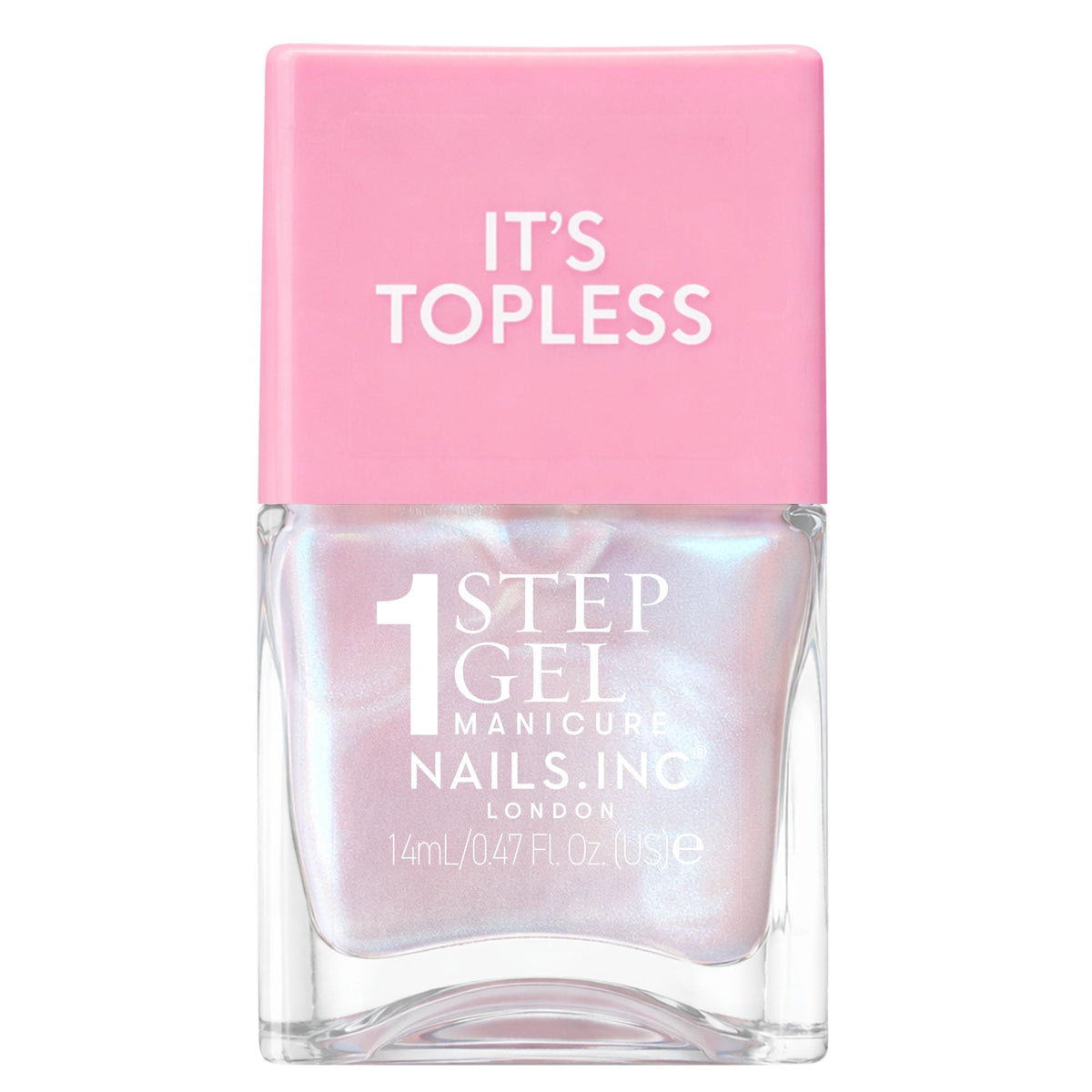 Nails Inc Kat front packaging showing baby pink iridescent polish and glossy finish