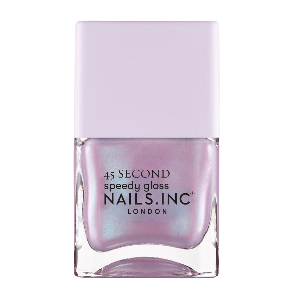 Nails Inc Lana front bottle showing lilac shimmer and quick-dry benefit