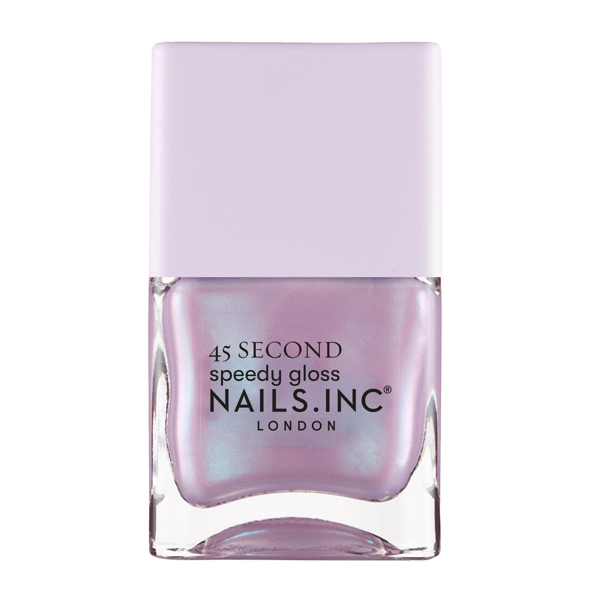 Nails Inc Lana front bottle showing lilac shimmer and quick-dry benefit