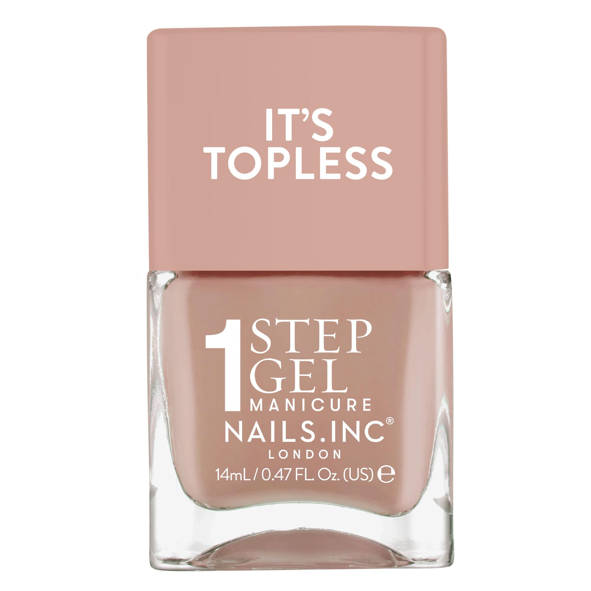 nails inc front bottle showing Madison tan-nude and glossy finish benefit