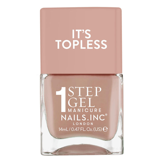 nails inc front bottle showing Madison tan-nude and glossy finish benefit