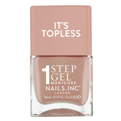 nails inc front bottle showing Madison tan-nude and glossy finish benefit