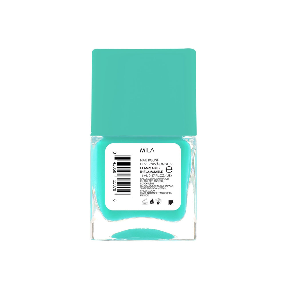 Nails Inc Mila size comparison with coin illustrating travel-friendly bottle benefit