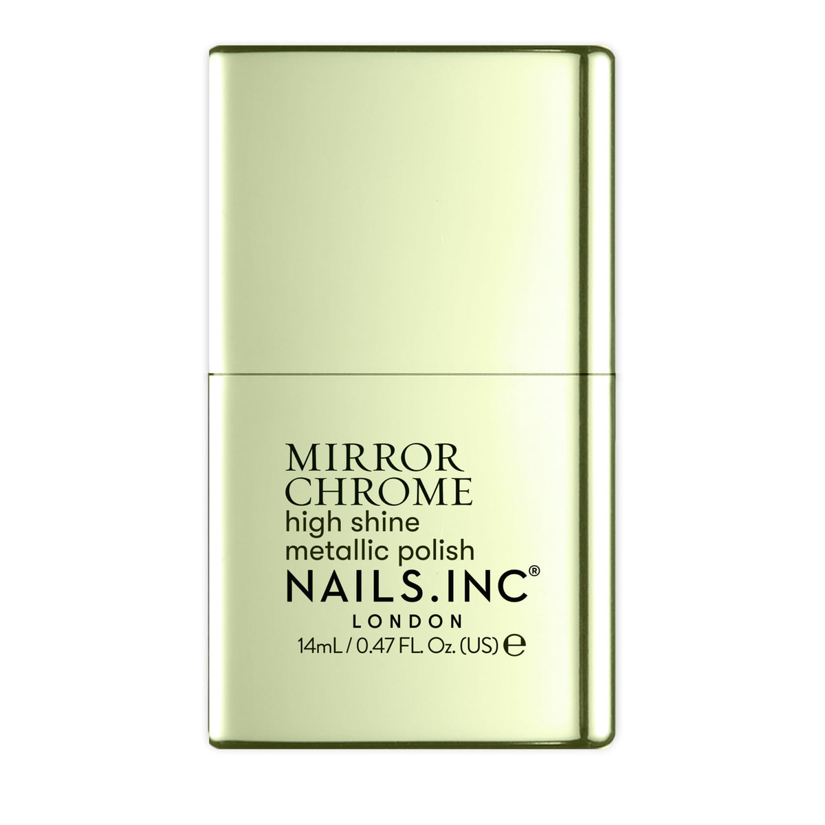 Nails Inc front packaging showing olive chrome polish and brand benefits
