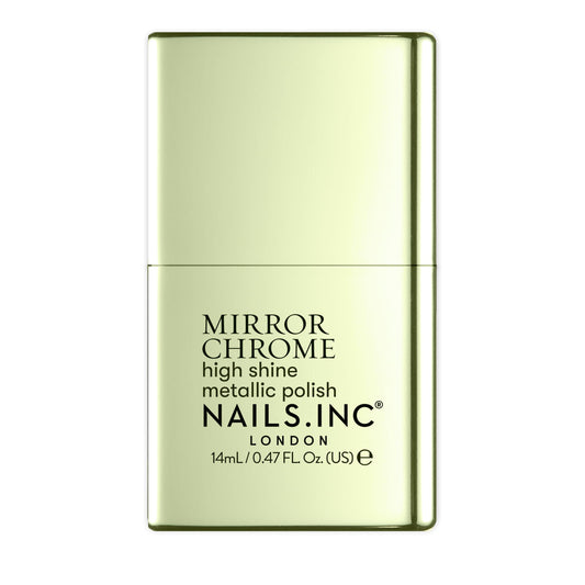 Nails Inc front packaging showing olive chrome polish and brand benefits